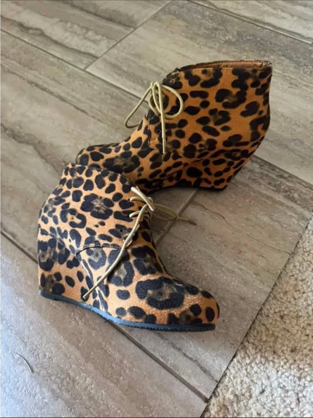 Leopard Print Wedge Ankle Bootie - Brown